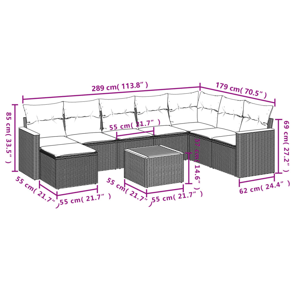 Set mobilier de grădină cu perne, 9 piese, negru, poliratan GartenMobel Dekor
