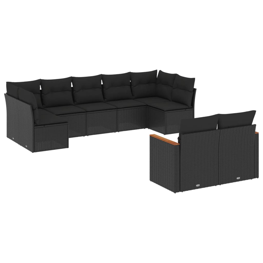 Set mobilier de grădină cu perne, 9 piese, negru, poliratan GartenMobel Dekor