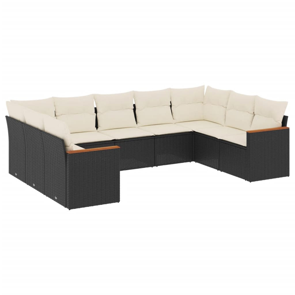 Set mobilier de grădină cu perne, 9 piese, negru, poliratan GartenMobel Dekor