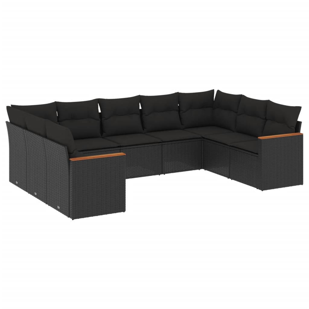 Set mobilier de grădină cu perne, 9 piese, negru, poliratan GartenMobel Dekor