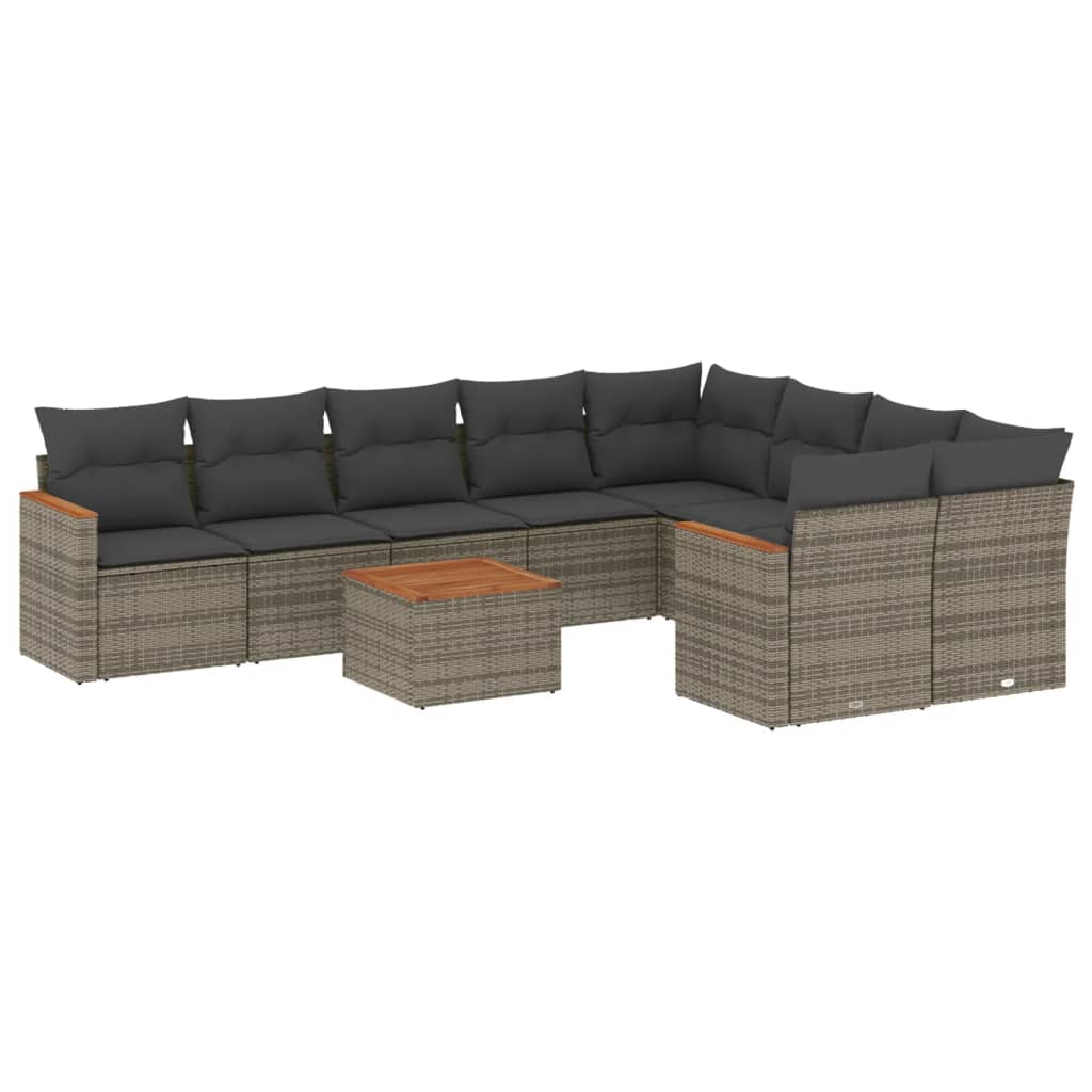 Set mobilier de grădină cu perne, 10 piese, gri, poliratan GartenMobel Dekor