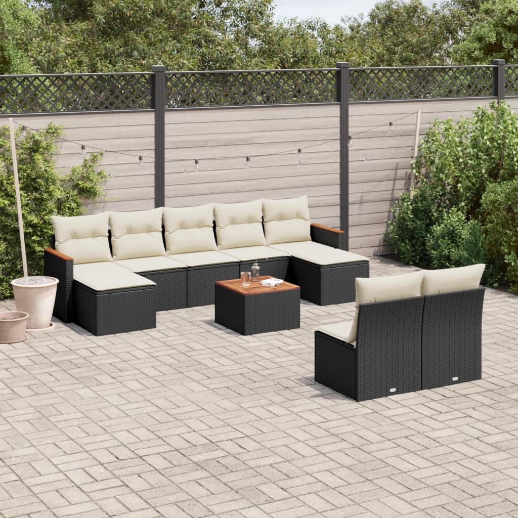 Set canapele de grădină cu perne, 10 piese, negru, poliratan GartenMobel Dekor