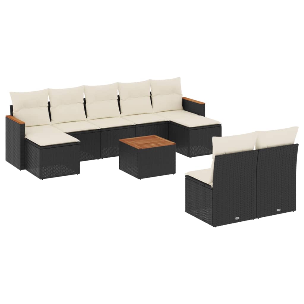 Set canapele de grădină cu perne, 10 piese, negru, poliratan GartenMobel Dekor