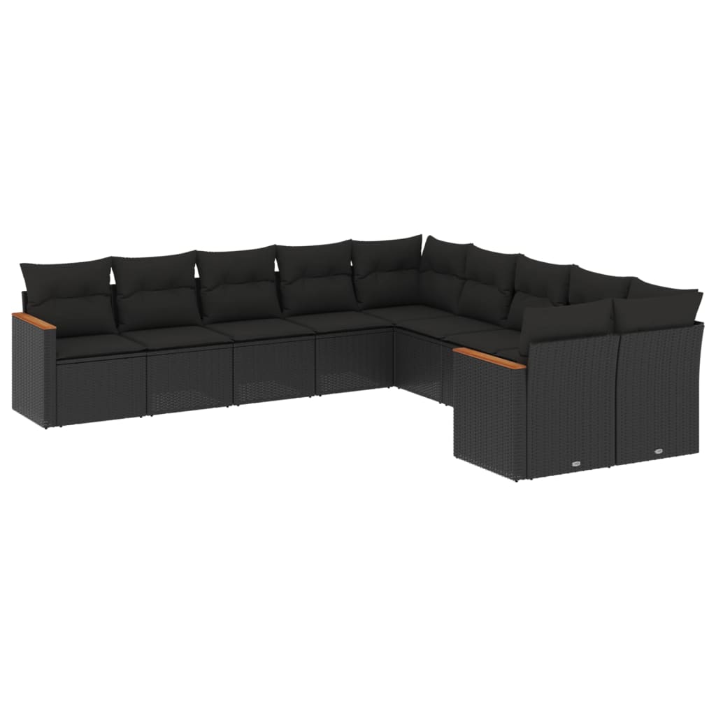 Set canapele de grădină cu perne, 10 piese, negru, poliratan GartenMobel Dekor