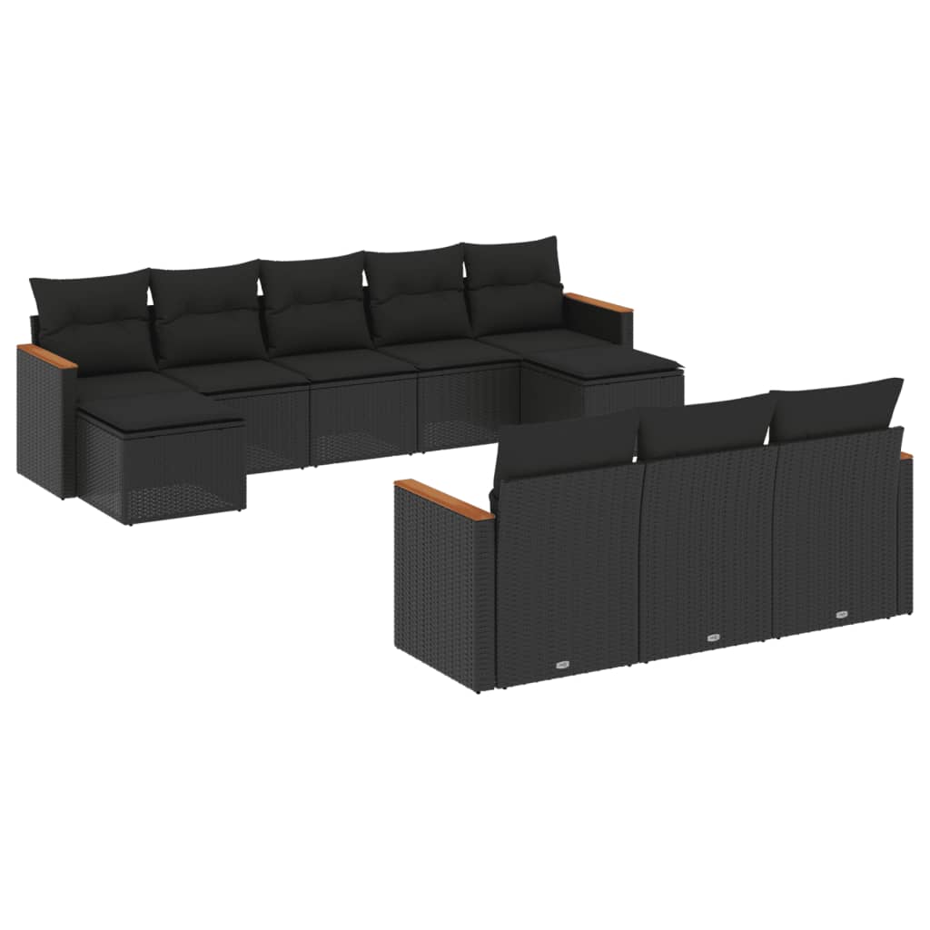 Set canapele de grădină cu perne, 10 piese, negru, poliratan GartenMobel Dekor