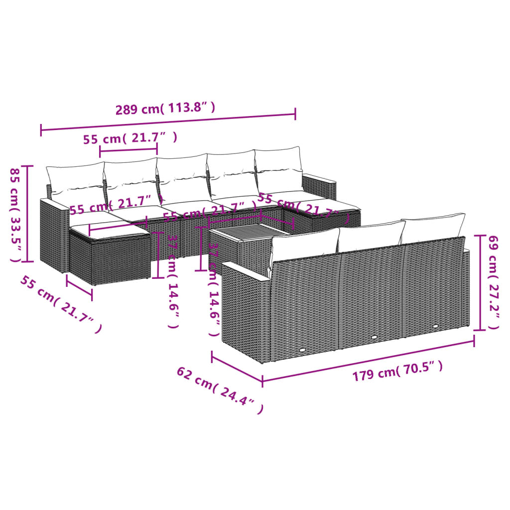 Set canapele de grădină cu perne, 11 piese, gri, poliratan GartenMobel Dekor