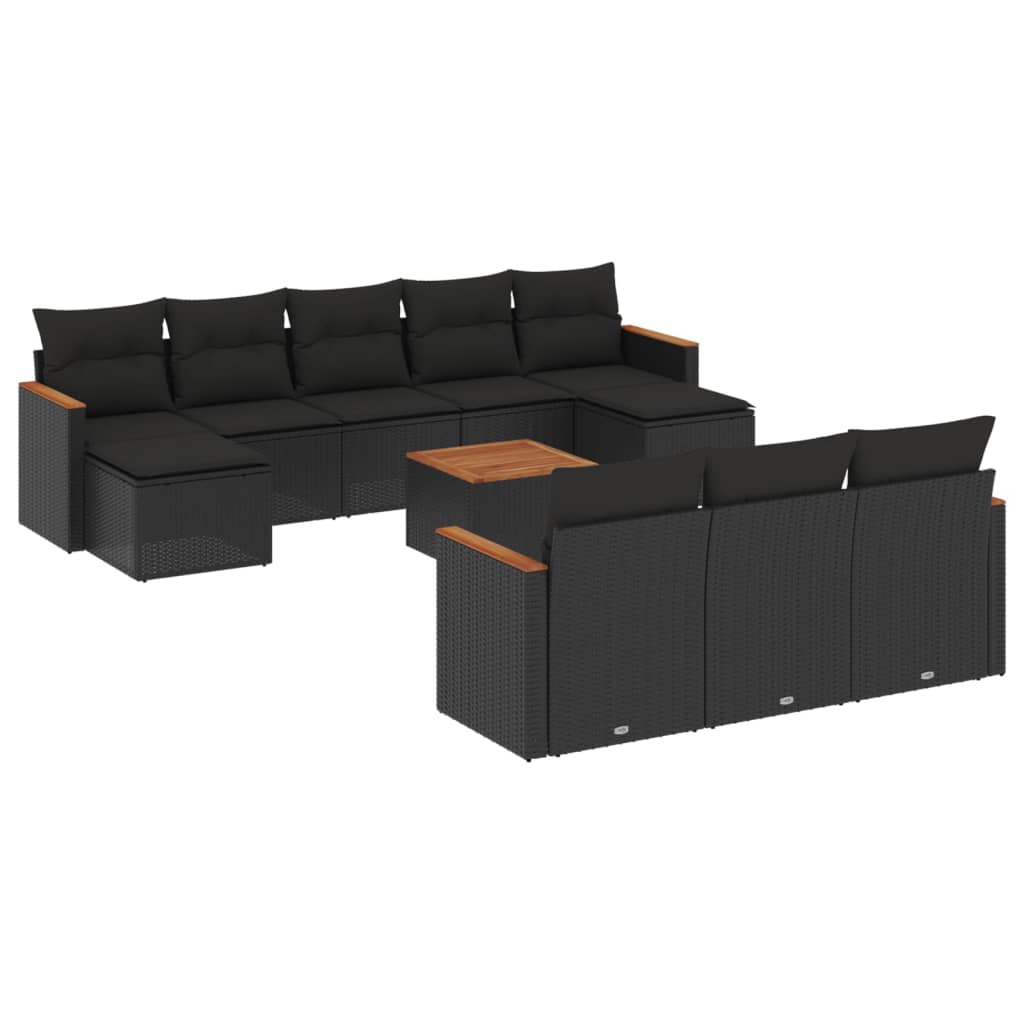 Set canapele de grădină cu perne, 11 piese, negru, poliratan GartenMobel Dekor