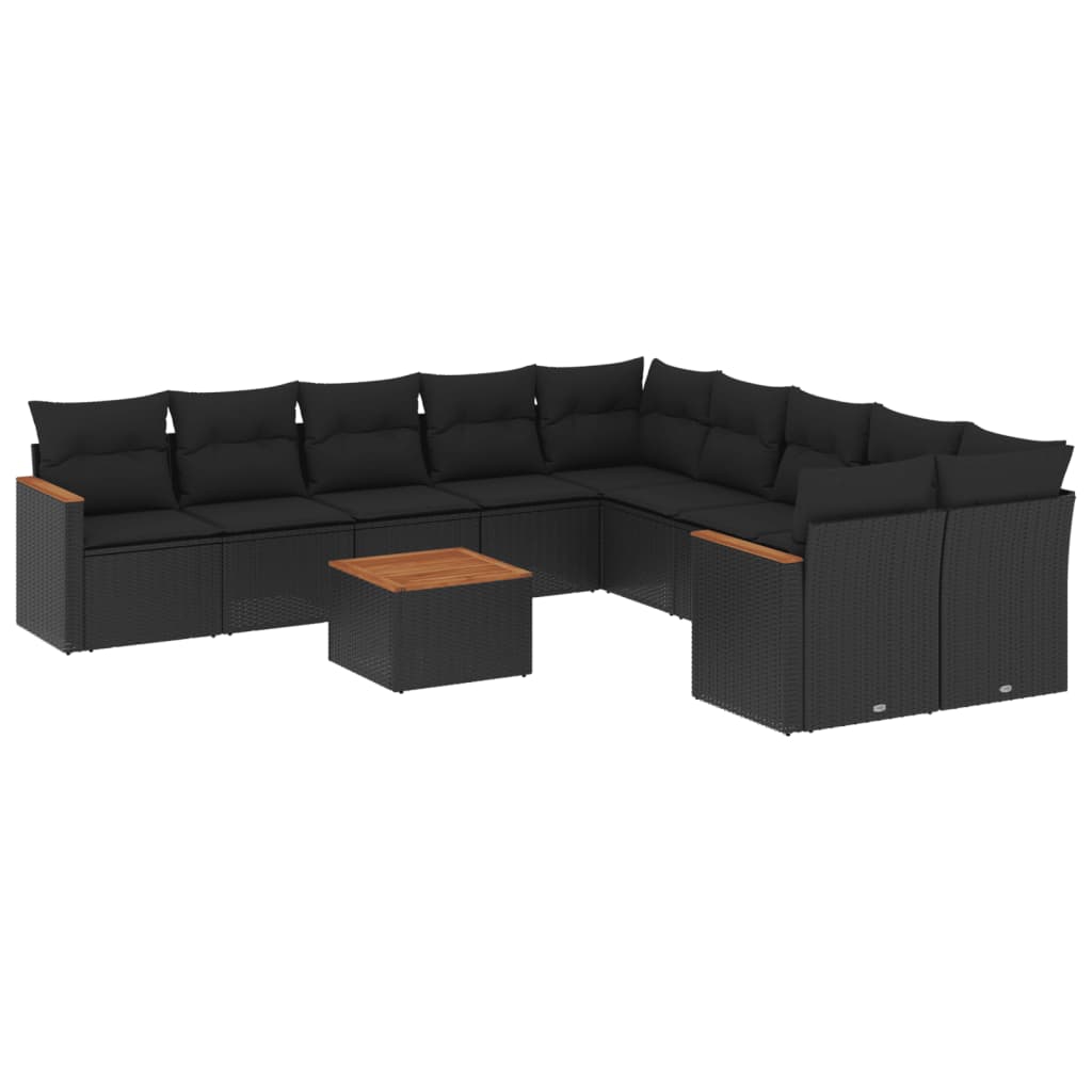Set canapele de grădină cu perne, 11 piese, negru, poliratan GartenMobel Dekor