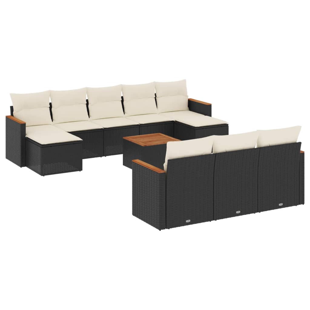 Set canapele de grădină cu perne, 11 piese, negru, poliratan GartenMobel Dekor
