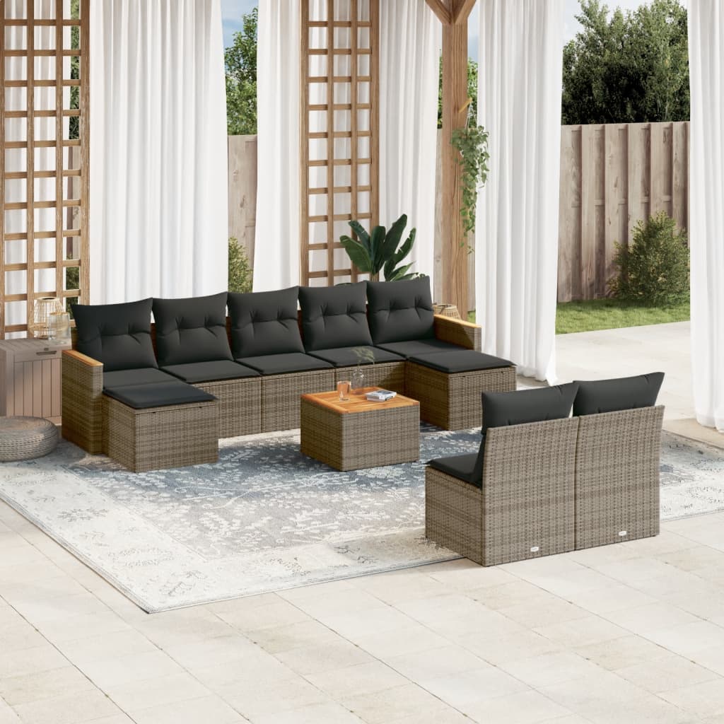 Set mobilier de grădină cu perne, 10 piese, gri, poliratan GartenMobel Dekor