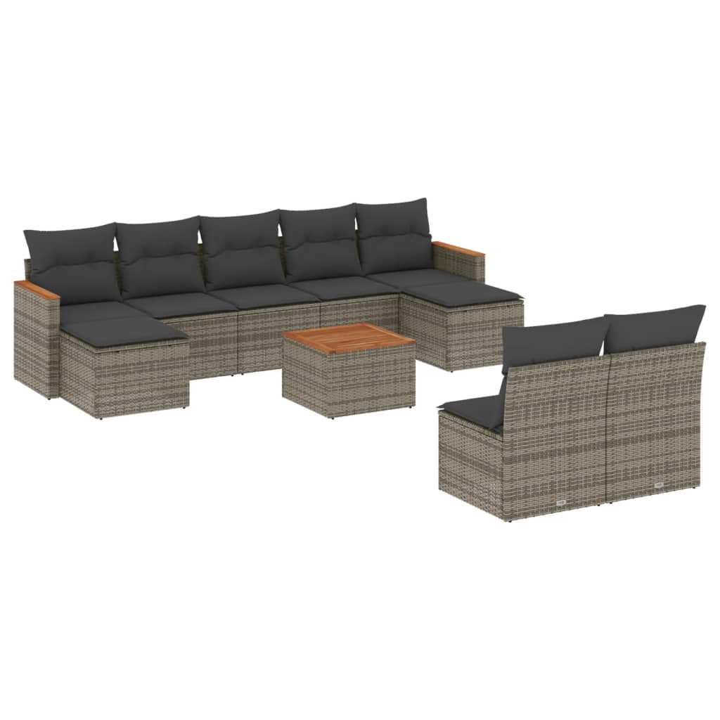 Set mobilier de grădină cu perne, 10 piese, gri, poliratan GartenMobel Dekor