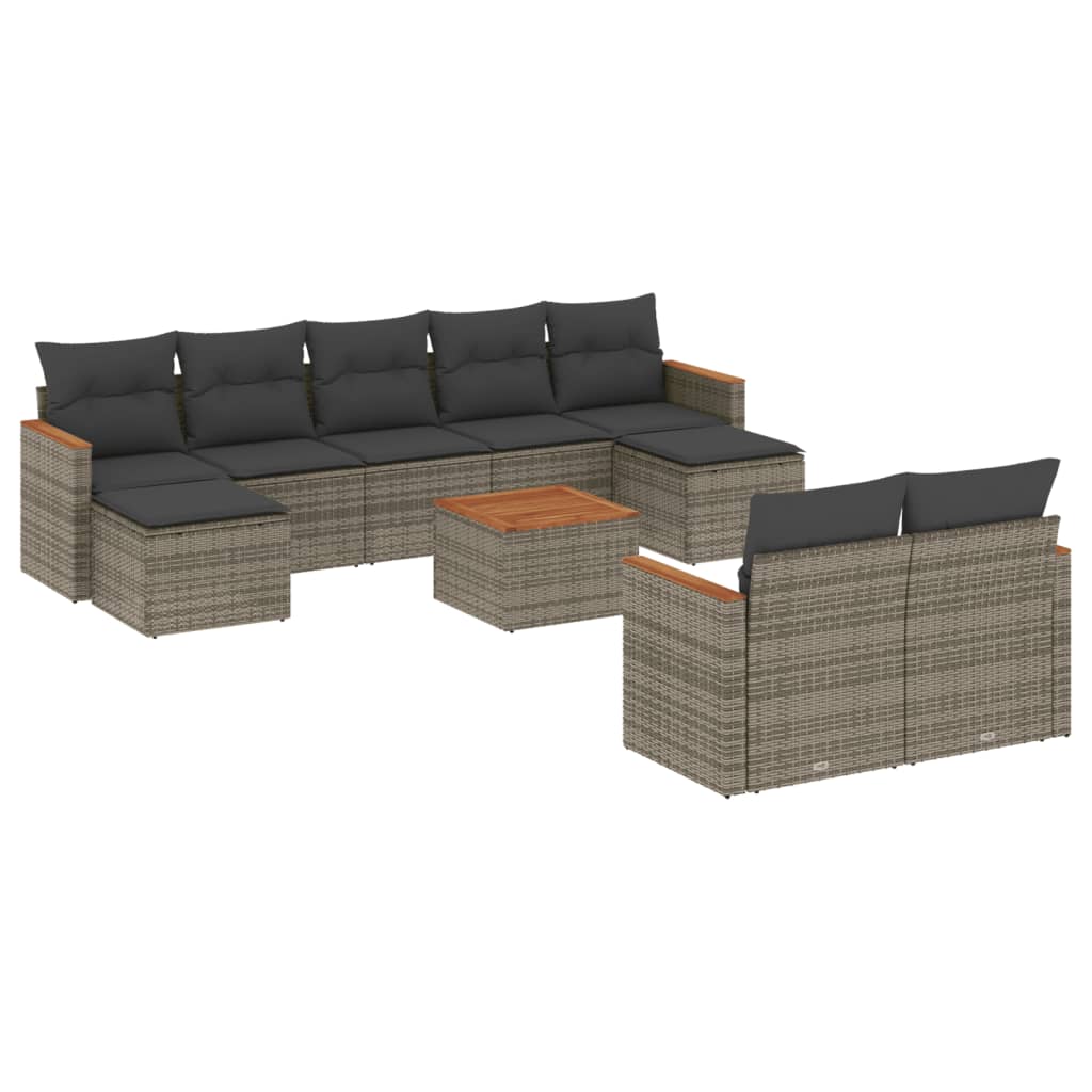 Set mobilier de grădină cu perne, 10 piese, gri, poliratan GartenMobel Dekor