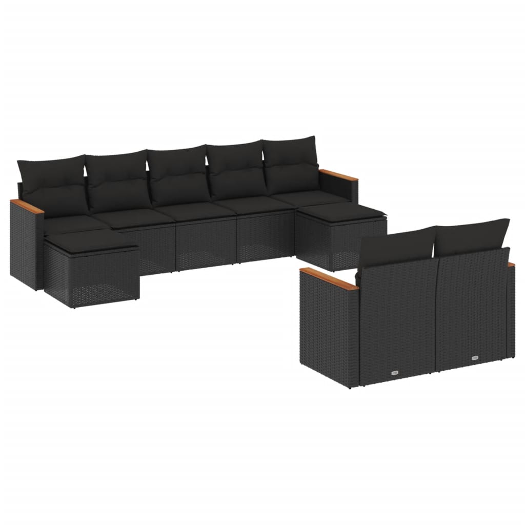 Set mobilier de grădină cu perne, 9 piese, negru, poliratan GartenMobel Dekor
