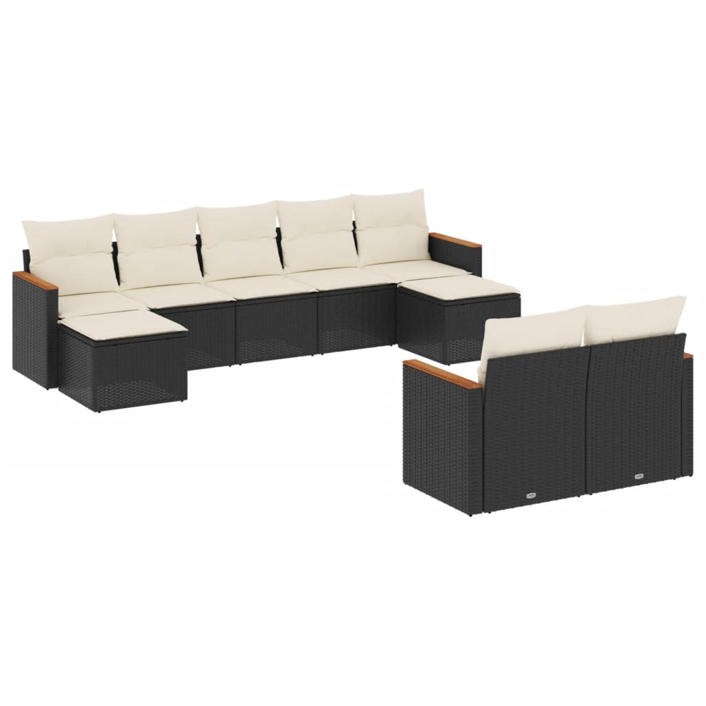 Set mobilier de grădină cu perne, 9 piese, negru, poliratan GartenMobel Dekor