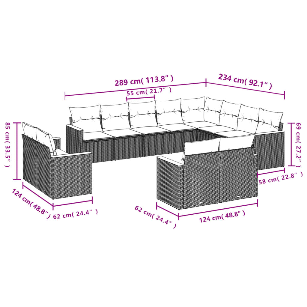 Set canapele de grădină, 12 piese, cu perne, bej, poliratan GartenMobel Dekor