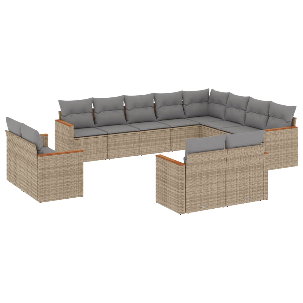 Set canapele de grădină, 12 piese, cu perne, bej, poliratan GartenMobel Dekor