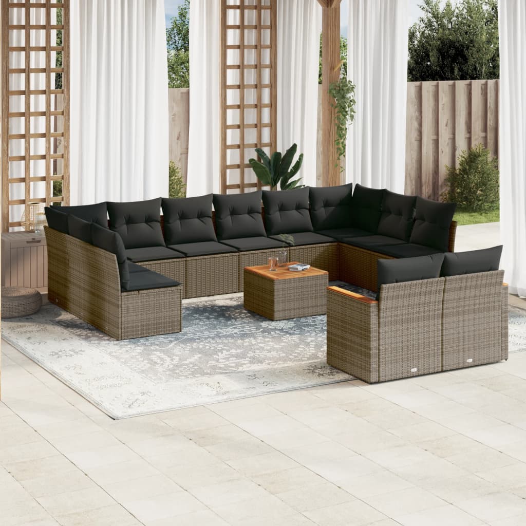 Set mobilier de grădină cu perne, 13 piese, gri, poliratan GartenMobel Dekor