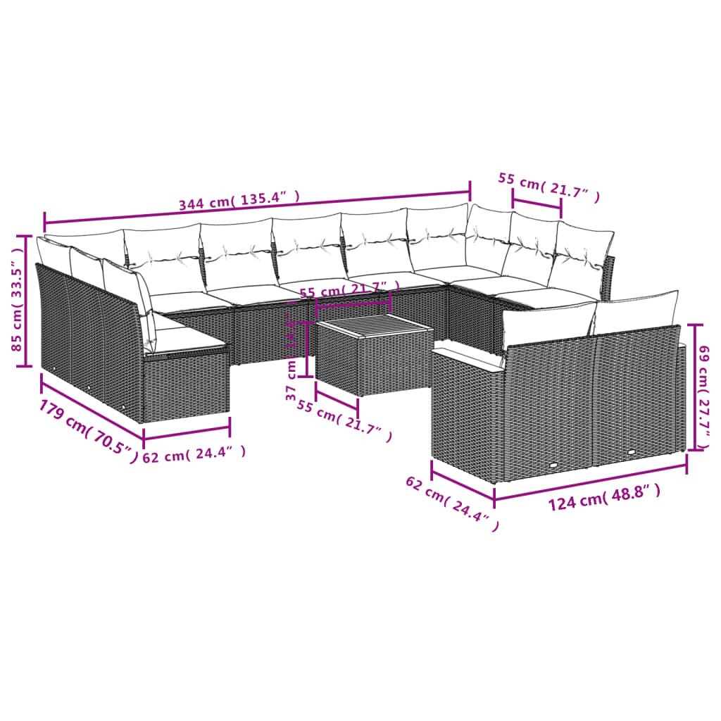 Set mobilier de grădină cu perne, 13 piese, gri, poliratan GartenMobel Dekor