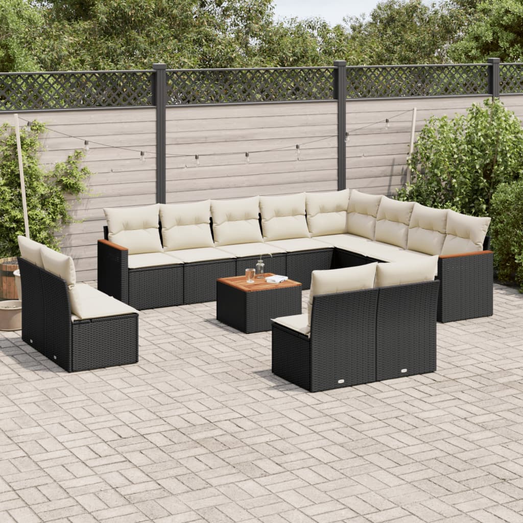Set mobilier de grădină cu perne, 13 piese, negru, poliratan GartenMobel Dekor