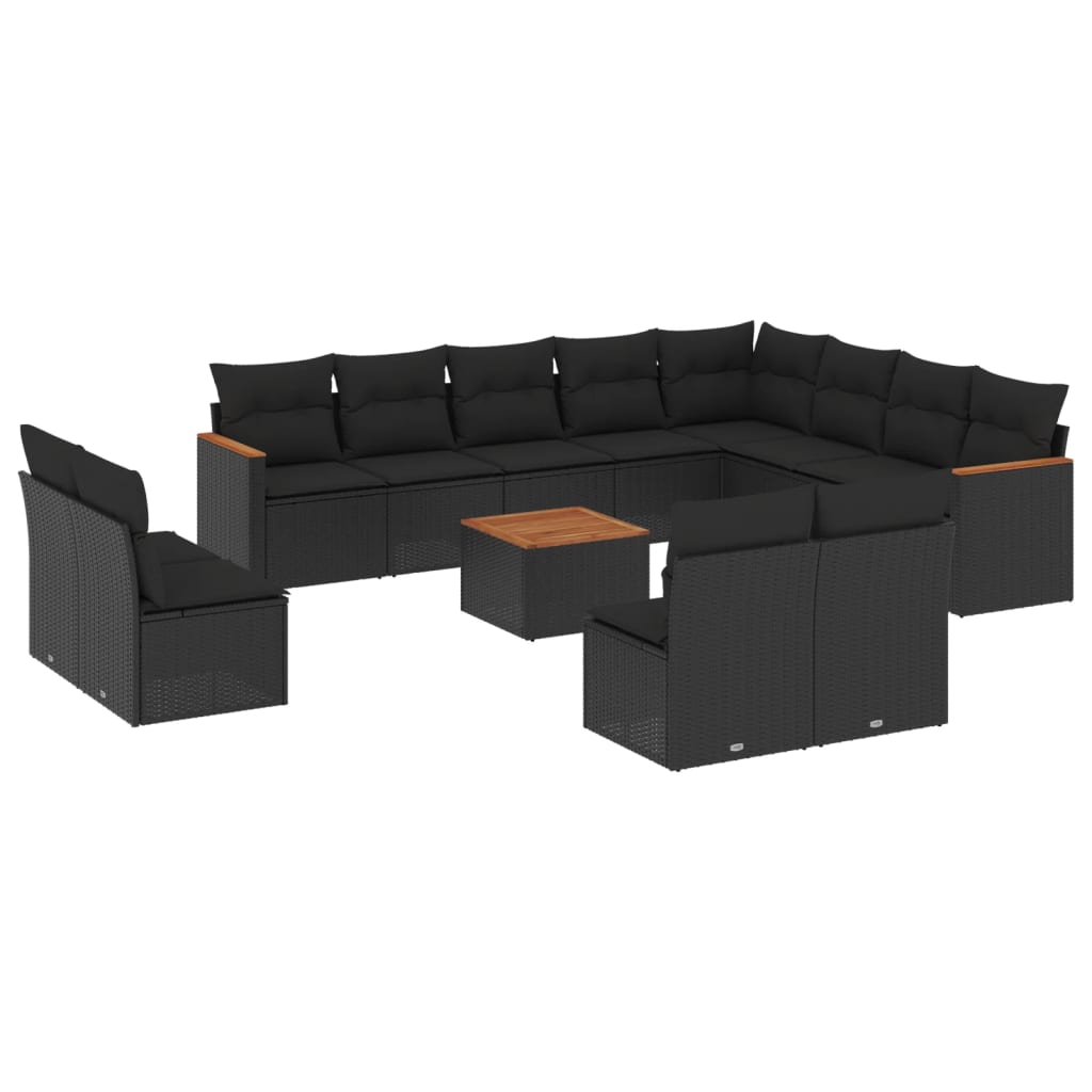 Set mobilier de grădină cu perne, 13 piese, negru, poliratan GartenMobel Dekor