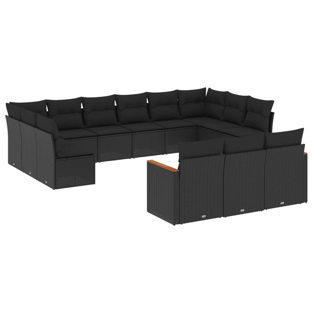 Set mobilier de grădină cu perne, 13 piese, negru, poliratan GartenMobel Dekor