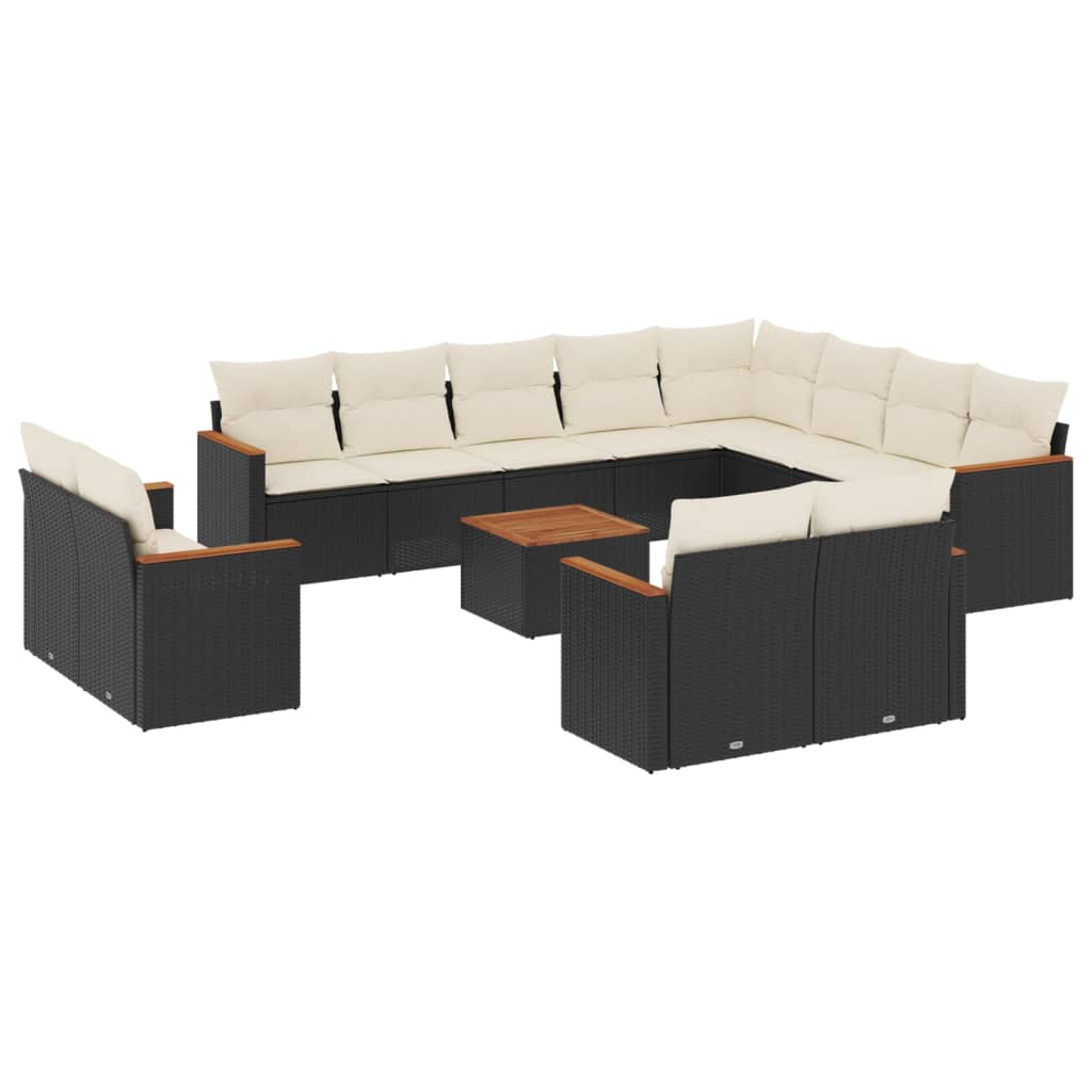 Set mobilier de grădină cu perne, 13 piese, negru, poliratan GartenMobel Dekor