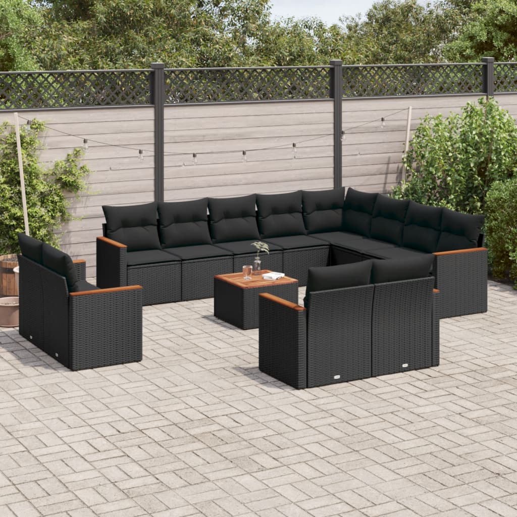 Set mobilier de grădină cu perne, 13 piese, negru, poliratan GartenMobel Dekor