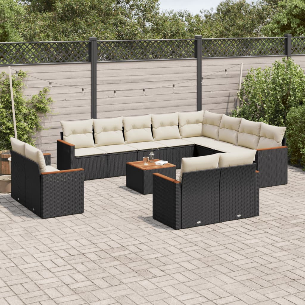 Set mobilier de grădină cu perne, 13 piese, negru, poliratan GartenMobel Dekor