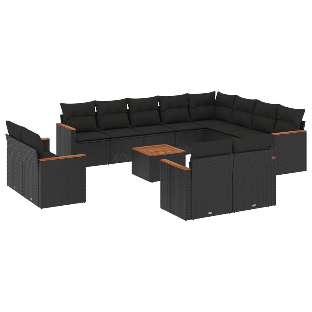 Set mobilier de grădină cu perne, 13 piese, negru, poliratan GartenMobel Dekor