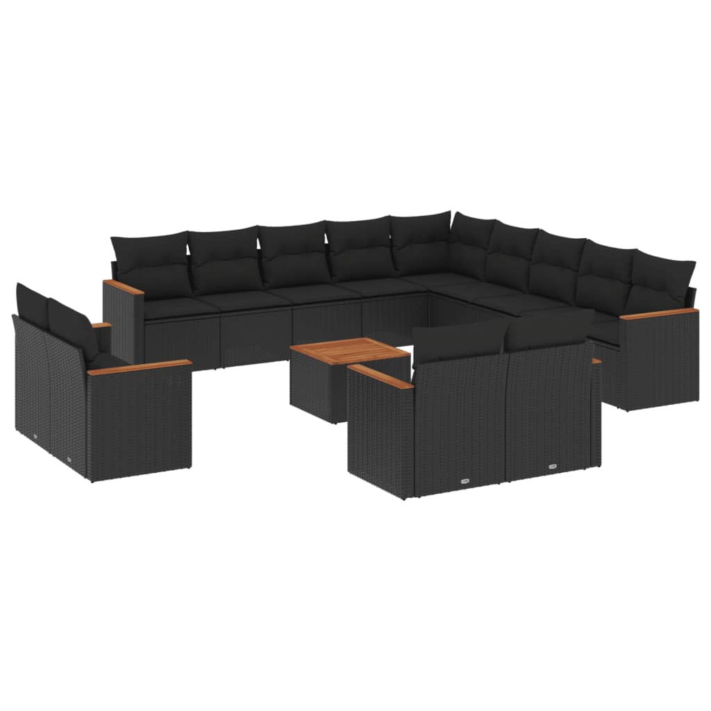 Set mobilier de grădină cu perne, 14 piese, negru, poliratan GartenMobel Dekor