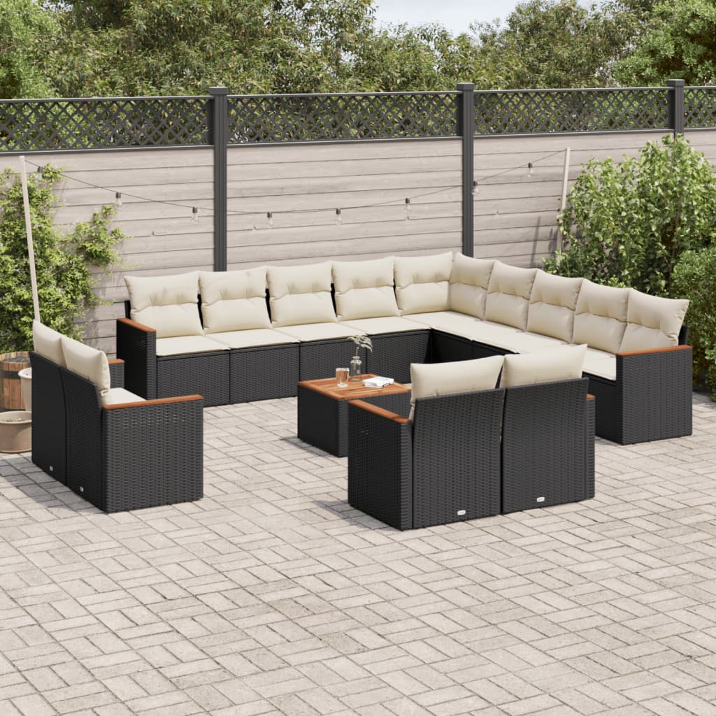 Set mobilier de grădină cu perne, 14 piese, negru, poliratan GartenMobel Dekor