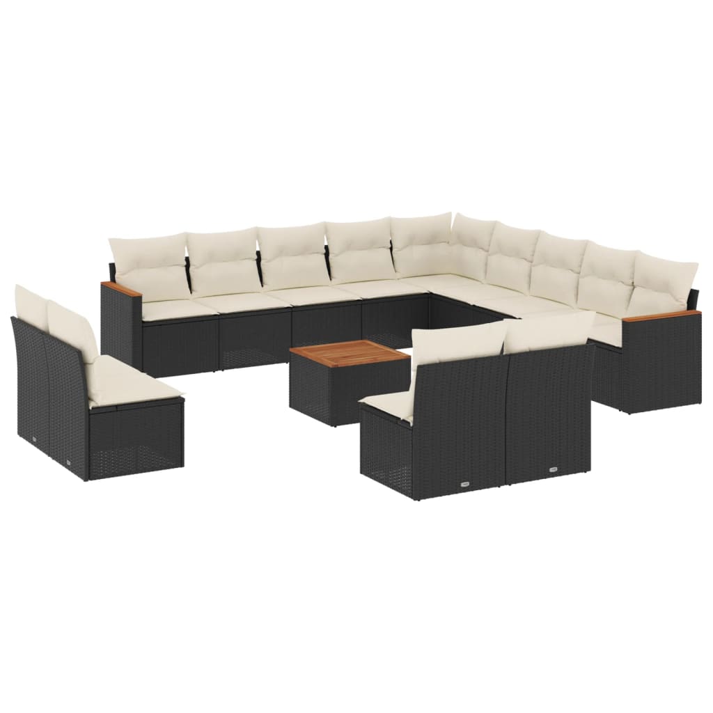 Set mobilier de grădină cu perne, 14 piese, negru, poliratan GartenMobel Dekor