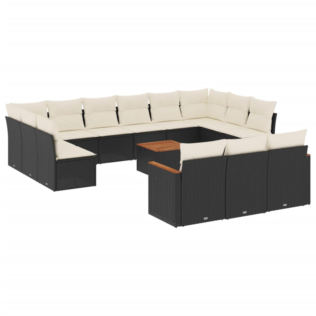Set mobilier de grădină cu perne, 14 piese, negru, poliratan GartenMobel Dekor