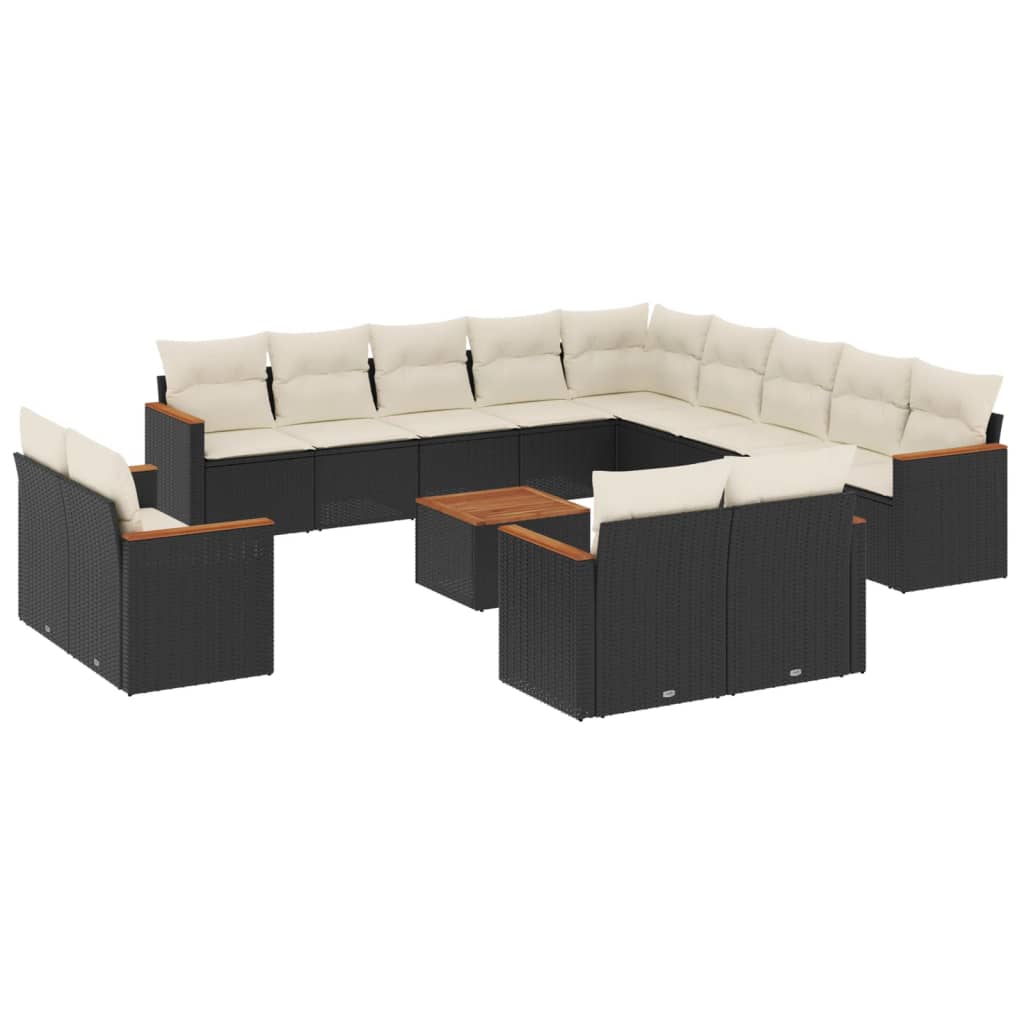 Set mobilier de grădină cu perne, 14 piese, negru, poliratan GartenMobel Dekor