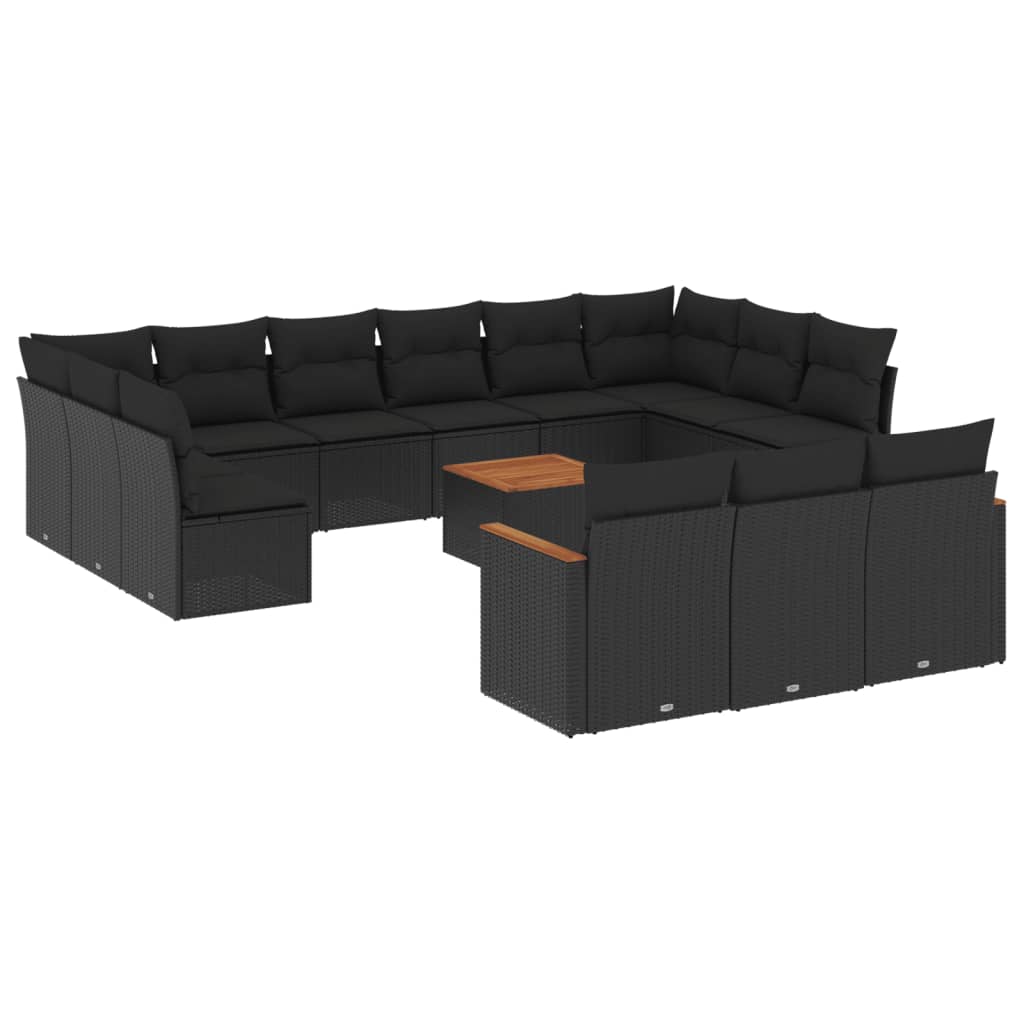 Set mobilier de grădină cu perne, 14 piese, negru, poliratan GartenMobel Dekor