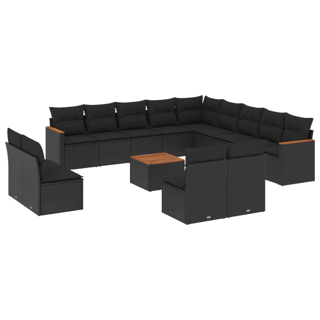 Set mobilier de grădină cu perne, 14 piese, negru, poliratan GartenMobel Dekor