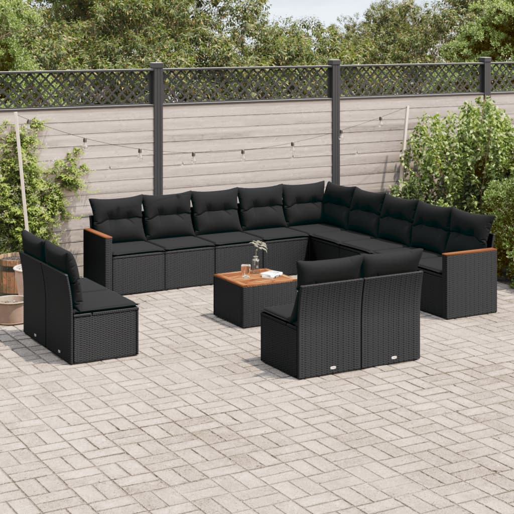 Set mobilier de grădină cu perne, 14 piese, negru, poliratan GartenMobel Dekor
