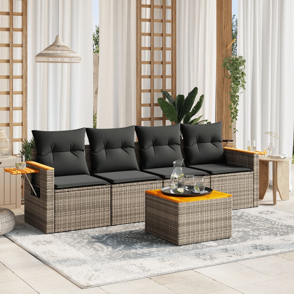 Set canapea de grădină cu perne, 5 piese, gri, poliratan GartenMobel Dekor