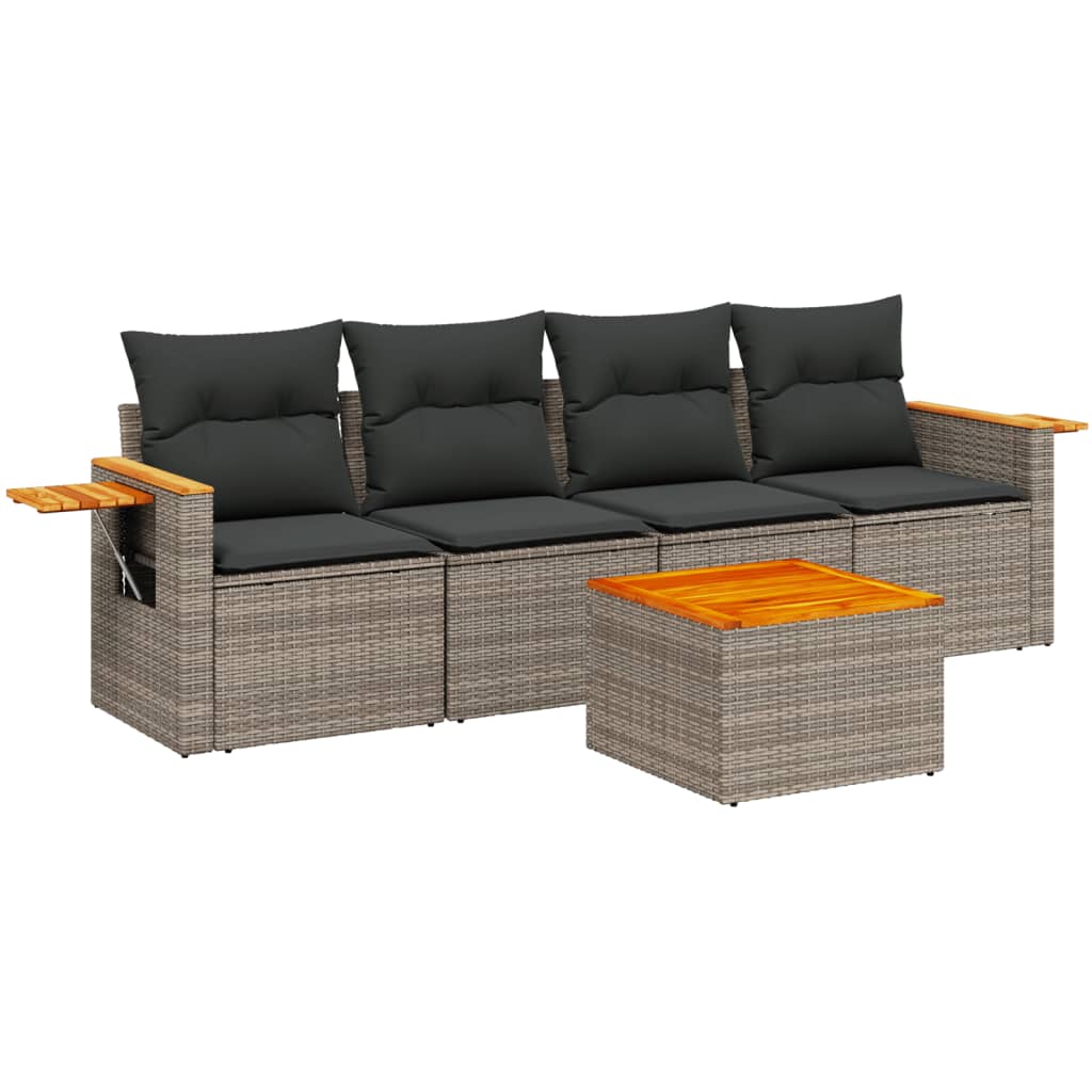Set canapea de grădină cu perne, 5 piese, gri, poliratan GartenMobel Dekor