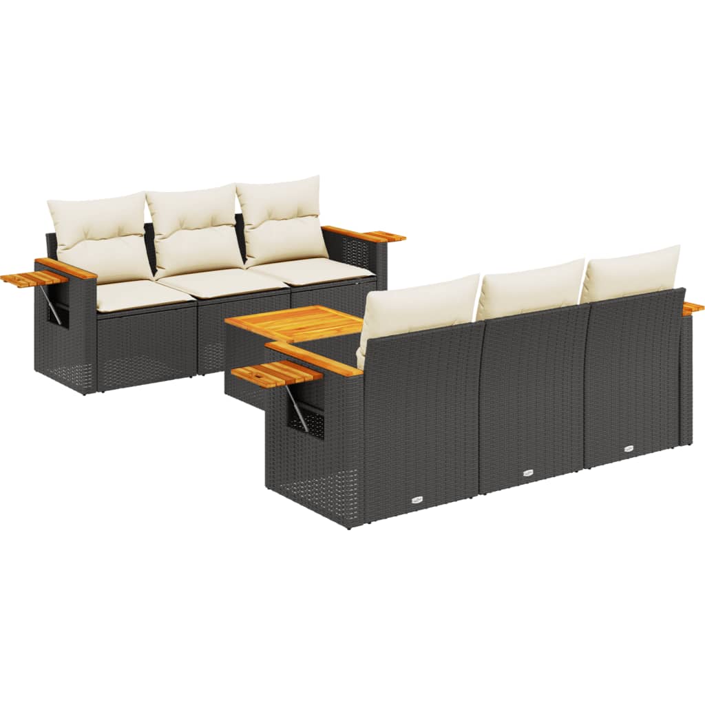 Set canapele de grădină cu perne, 7 piese, negru, poliratan GartenMobel Dekor