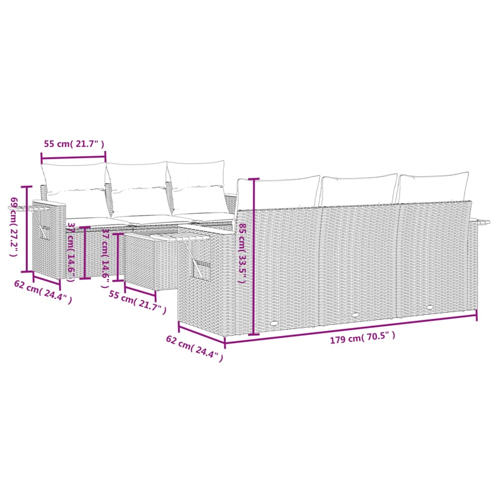 Set canapele de grădină cu perne, 7 piese, negru, poliratan GartenMobel Dekor