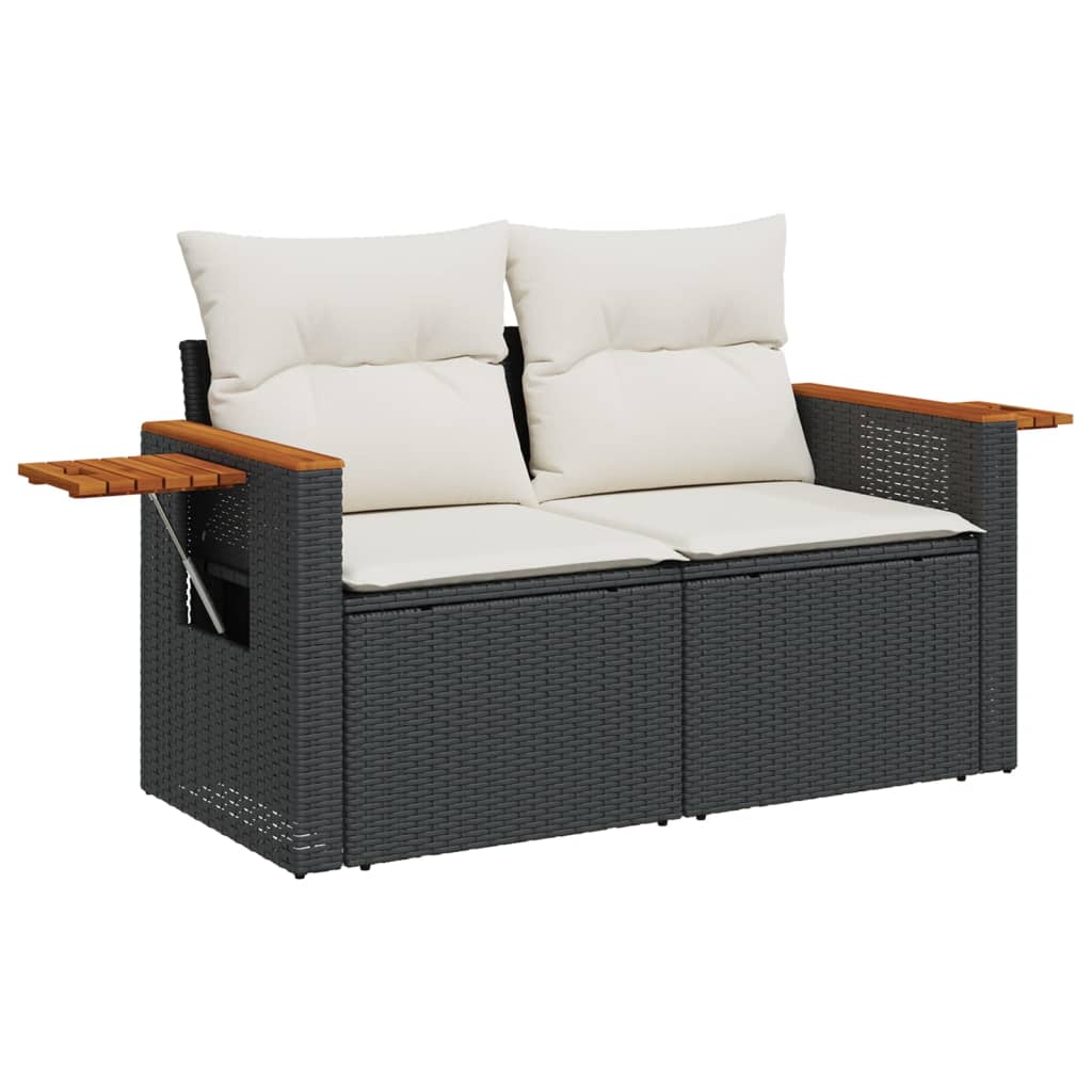Set canapele de grădină cu perne, 7 piese, negru, poliratan GartenMobel Dekor