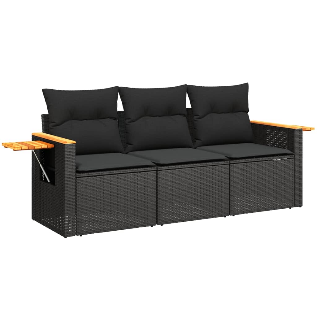 Set mobilier de grădină cu perne, 3 piese, negru, poliratan GartenMobel Dekor