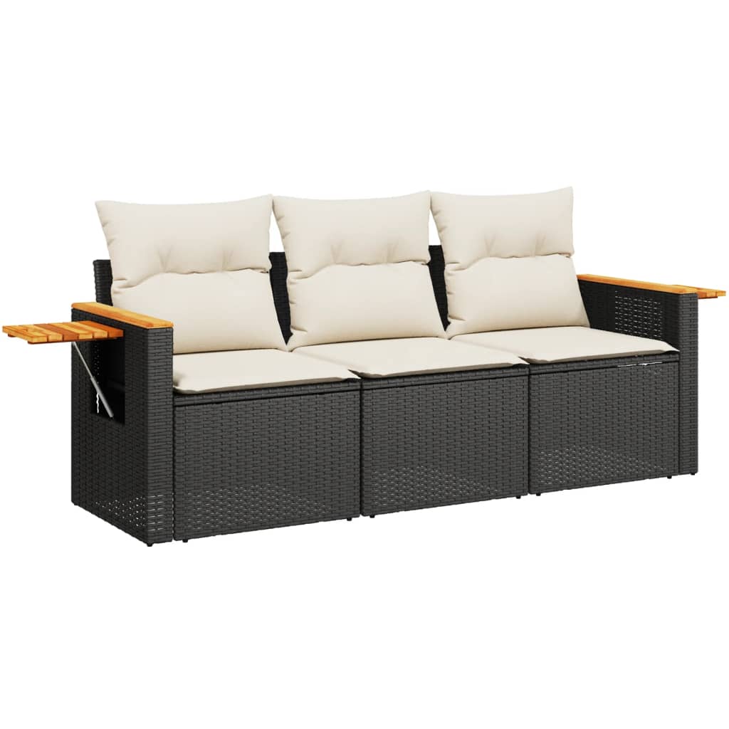 Set mobilier de grădină cu perne, 3 piese, negru, poliratan GartenMobel Dekor