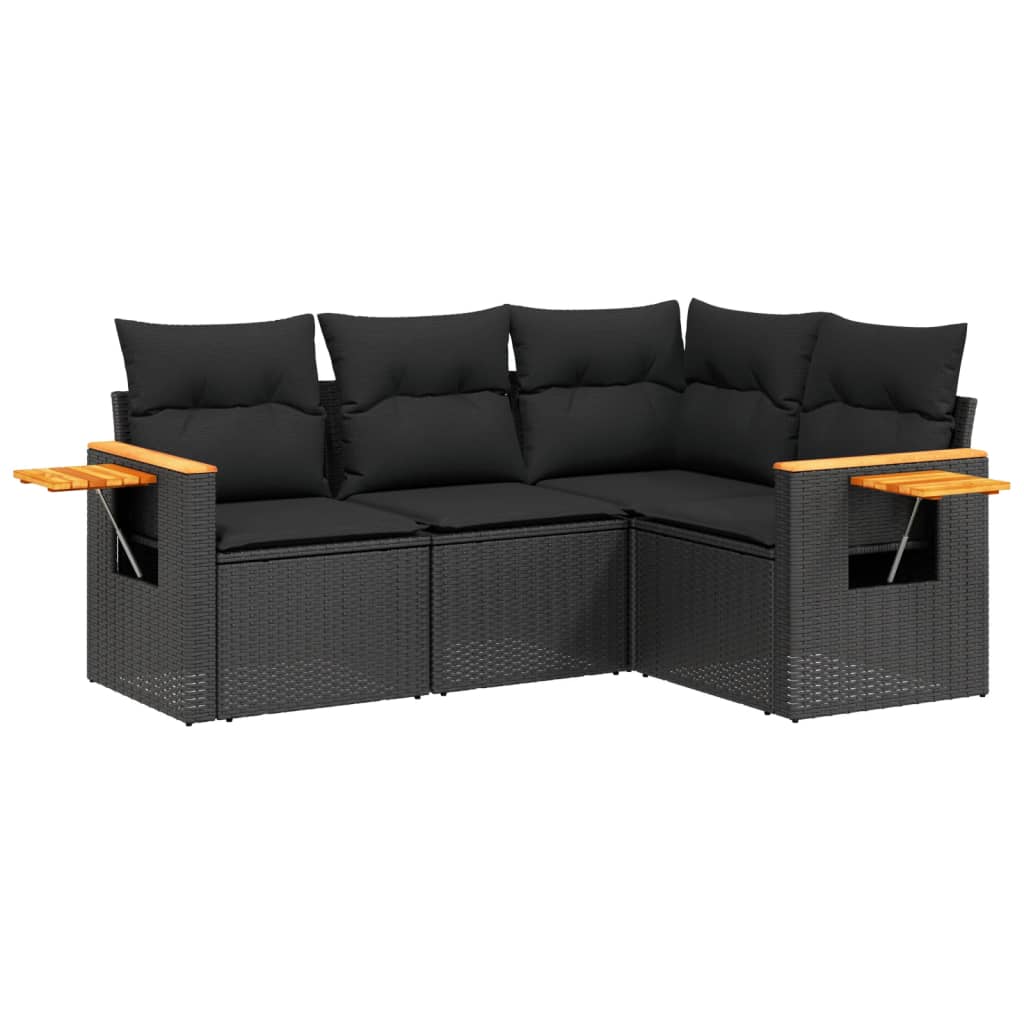 Set mobilier de grădină cu perne, 4 piese, negru, poliratan GartenMobel Dekor