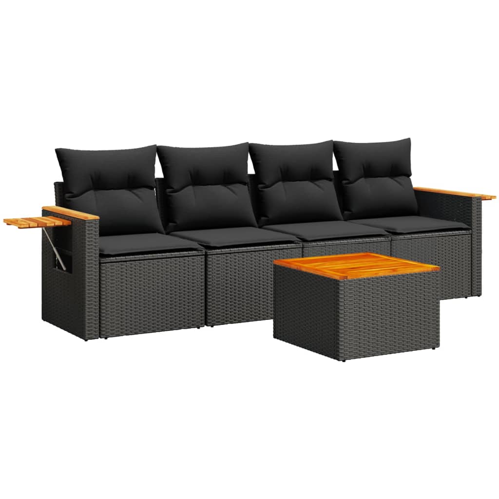 Set mobilier de grădină cu perne, 5 piese, negru, poliratan GartenMobel Dekor