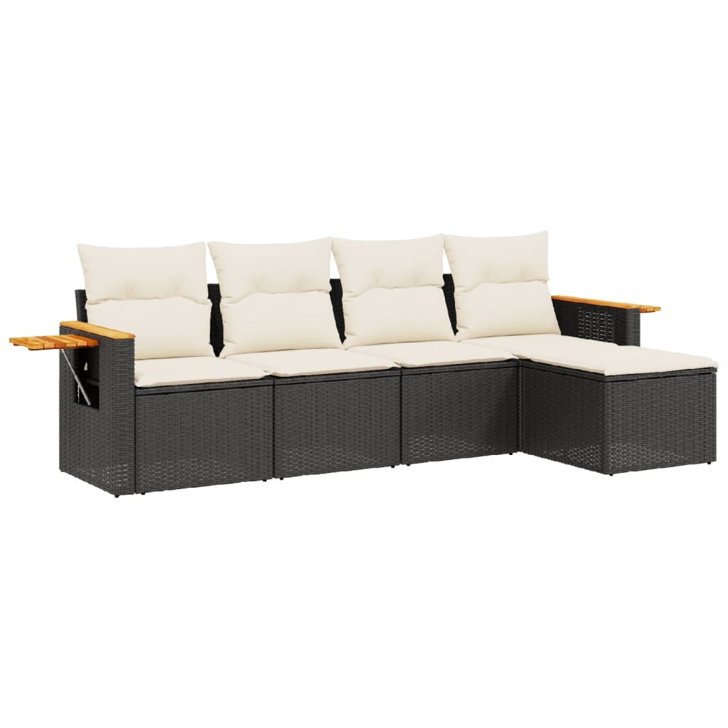 Set mobilier de grădină cu perne, 5 piese, negru, poliratan GartenMobel Dekor