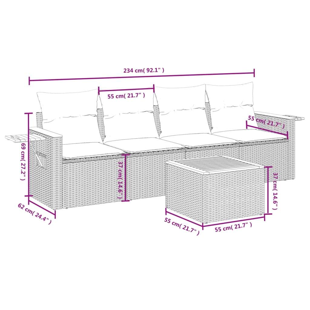 Set mobilier de grădină cu perne, 5 piese, negru, poliratan GartenMobel Dekor