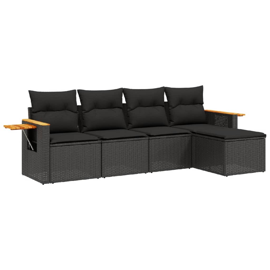 Set mobilier de grădină cu perne, 5 piese, negru, poliratan GartenMobel Dekor