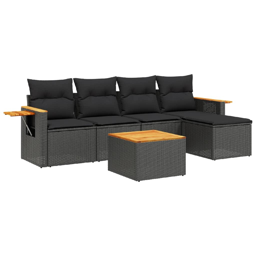Set mobilier de grădină cu perne, 6 piese, negru, poliratan GartenMobel Dekor